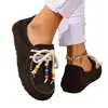 Zapatos Casuales de Encaje con Cuentas de Talla Grande 2025 Otoño Nuevo Comercio Exterior Transfronterizo Gamuza Retro Redondos Mocasines para Mujer