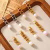Pendientes Largos y Cortos con Cadena y Borla Estilo Europeo y Americano Nuevo, Elegantes y Sencillos, Pendientes de Perla de Agua Dulce Chapados en Oro de Acero de Titanio