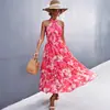 Europeo y Americano Transfronterizo 2023 Primavera y Verano Nuevo eBay Amazon Caliente Sexy Espalda Descubierta Lazo al Cuello Vestido Estampado