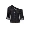 UNBDNS nicho design de alta qualidade retro estiloso assimétrico ombro único manga média jaqueta camisa jeans para mulheres