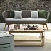 Juego de sofá exterior de ratán y madera maciza para balcón, patio, villa, jardín, ocio, protección solar, mesa de centro de aleación de aluminio, conjunto de muebles