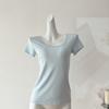 Camiseta Solta Gola Simples Menta Versátil Feminina Verão 2024 Slim-fit Cor Sólida Top