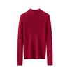Suéter Tejido de Cachemir 100% Puro con Cuello Medio Alto y Raya Vertical para Mujer, Camisa Base de Otoño e Invierno, Ajuste Ceñido, Top de Manga Larga Versátil