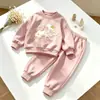Conjunto Feminino Estilo Coreano Novo para Primavera e Outono 2026: Conjunto Duas Peças com Moletom de Manga Longa Estampado em Nuvem e Calça Jogger