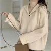 Suéter de Punto con Cuello Polo Pulóver Nuevo Diseño Otoño e Invierno para Mujer Estilo Casual Holgado de Nicho Top