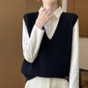 Chaleco de Punto de Lana Pura Otoño e Invierno Chaleco de Suéter sin Mangas para Mujer Nuevo Cuello en V en Capas Holgado y a la Moda