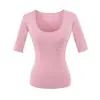 Estilo Puramente Sexy, Elegante Cuello Cuadrado, Top de Manga Tres Cuartos, Verano Ajustado, Adelgazante, Bolsillos Grandes, Camiseta que Ceñe la Cintura