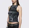 Chaleco Superior Sin Mangas de Cuello Redondo Estilo Punk Gótico de Subcultura Europea y Americana Chica Picante con Estampado de Remaches Vintage en Stock