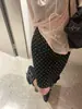 Foto Real Coreana Dongdaemun Saia Midi Reta Elástica de Bolinhas Feminina Cintura Alta Temperamento Saia Midi Evasê 25899