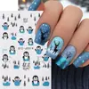 Pegatinas Transfronterizas para Uñas Nuevas Invierno Navidad Dibujos Animados Pingüino Brillo Azul Negro Árbol de Navidad Pegatinas Adhesivas para Uñas