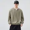 Ropa de Hombre Fengshe / Nueva Sudadera de Cuello Redondo para Hombre Primavera y Otoño 2026, Falso Dos Piezas de Manga Larga con Cuello Henry, Top Versátil