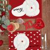 Nuevo mantel individual rojo para San Valentín, para fiestas navideñas, para sala de estar, mantel decorativo con borde cruzado, mantel aislante térmico estampado de lino