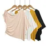 CL26175-26 Outono Estilo Coreano Soltinho Puro Desejo Assimétrico Ombro a Ombro com Cordão Flutuante Amarrado Manga Curta Camiseta Top