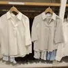 Camisa Listrada Feminina Estilo Japonês Elegante com Gola Meia Aberta / Camisa de 7 Mangas Camisa para Ar Condicionado 482824/487527/487528