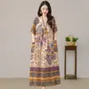 Novo Vestido de Algodão e Seda Floral de Comércio Exterior, Tamanho Grande Vintage para Mulheres Curvilíneas, Vestido Longo Estampado Étnico que Esconde a Barriga