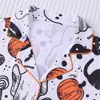 Pijama estampado europeo y americano transfronterizo de Halloween para mujer, cárdigan ligero de verano con solapas y manga corta, conjunto de ropa para el hogar al por mayor