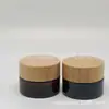 Pote de creme marrom com tampa de imitação de madeira, pote de creme com visor de vidro, pote de creme para olhos marrom à prova de luz, frasco dispensador de amostra cosmética portátil