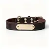 Collar para Mascota de Piel de Vaca de Primera Capa con Placa Anti-Pérdida Grabada en Metal, Placa de Hierro con Nombre, Adecuado para Perros Grandes, Medianos y Pequeños