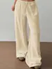Estación Independiente Tume Comercio Exterior Europeo y Americano Tallas Grandes Otoño Color Sólido Pantalones de Pierna Ancha Moda Femenina Cordón Simple Pantalones Casuales para Mujer