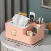 Caixa de Lenços Multifuncional Ursinho para Sala de Estar e Sala de Jantar Casa Desenho Animado Ursinho Fofo Caixa de Lenços para Armazenamento de Mesa com Compartimentos