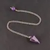 Colar Pingente de Coluna Hexagonal, Pêndulo Cônico, Pedra Preciosa de Cristal Natural, Ametista, Pedra Olho de Tigre, Pingente Pêndulo de Dia dos Namorados
