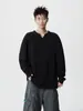 Camiseta de Manga Larga con Cuello en V y Textura de Rayas Verticales de Peso Pesado Talla Grande para Hombre Moda Ropa de Primavera Holgada Estilo Hong Kong Camiseta Versátil como Capa Base