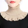 Otoño e invierno Nuevo punto de lana protección para el cuello a prueba de viento cálido bufanda de mujer color sólido simple versátil cuello alto falso