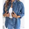 Moda Femenina de Mezclilla Transfronteriza 2026 Simple Perla Elegante Versátil Nicho Elegante Diamante Top con Etiquetas Decorativas Azul Único