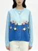 Elegante Casaco Cardigan Tricô Floral Tridimensional em Contraste de Cores 2026 Outono/Inverno Novo Estilo Doce Gentil Cardigan Tricotado para Mulheres