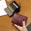 Peça Carteira Pequena Genuína para Cartão de Identidade Feminino com Múltiplos Porta-Cartões, Couro Puro, Compacta, Multifuncional, Porta-Cartões Simples de Couro Bovino de Primeira Camada