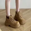Botas estilo Martin británicas para mujer, nueva colección primavera/otoño 2026, botas retro de suela gruesa, botas de trabajo ligeras, botas amarillas, botines de principios de otoño