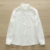 Camisa de Manga Larga de Hilo de Algodón Otoño 2024 para Mujer Solapa Joker Hilo Doble Base Blanca Camisa Wholesale