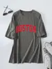 Amazon Ebay Sitio Independiente Moda Casual Moderna Elegante Mujer Holgada Talla Grande Boston Red Camiseta de Manga Corta