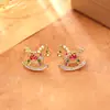 Brincos de Zircônia Vermelha 'Fique Rico Instantaneamente', Luxo Leve, Alto Padrão, Modernos, Personalizados, Versáteis, Brincos Delicados e Compactos para Mulheres