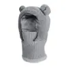 Gorro integral de orejas de oso para niños de otoño e invierno, calentador de cuello de felpa, gorro de punto grueso a prueba de viento para bebé