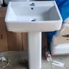 Lavatório de Pedestal Cerâmico para Uso Doméstico, Lavatório Pequeno para Banheiro, Lavatório Integrado para Varanda