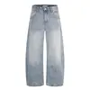 Jeans Retrô Americano Lavado Degradê Faca Curva Marca Tendência Masculina Design de Bolso Traseiro Arqueado Solto de Perna Larga Calça Longa
