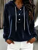 Blusa com capuz de veludo feminina para outono e inverno, camiseta feminina de manga comprida espessa
