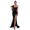 2025 Nuevo Comercio Exterior Transfronterizo Amazon Moda Hombros Descubiertos Abertura Falda Larga Vestido de Noche Sexy Vestido de Color Sólido