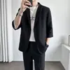 Traje de Verano de Manga Corta de Seda de Hielo Traje para Hombre 2025 Holgado de Color Traje Delgado Chaqueta Pantalones Cortos Conjunto de Dos Piezas