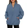 Sudadera de Otoño Nueva para Mujer de Estación Independiente de Amazon, Media Cremallera, Manga Larga, Cuello Alto, Sudadera sin Capucha de Color Sólido