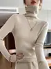 Suéter Básico de Punto Ajustado de Moda en Azul Klein, Tejido de Cuello Alto para Mujer, Top Pulóver Engrosado para Otoño e Invierno
