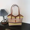 2026 Nuevo Bolso de Hombro Grande Tejido Arcoíris para Mujer Bolso de Paja Versátil para el Trabajo Bolso Tote de Moda para Salir Tendencia
