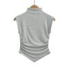 Camiseta de cuello medio alto y manga corta estilo Spice Girl puro para mujer, verano, sentido del diseño, corte ajustado, top corto irregular sin mangas