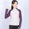 Roupa de Secagem Rápida para Uso Externo Feminina, Gola Alta Respirável, Manga Longa, Color Block, Elástica Amiga da Pele para Esportes de Montanhismo e Caminhada, Primavera e Outono