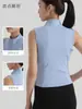 Nueva chaqueta de fitness sin mangas con cuello alto para mujer, chaleco cárdigan deportivo elástico ajustado con cremallera, top de yoga para verano
