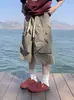 Calça Cargo Tendência Estilo Japonês Secagem Rápida Modelagem Solta com Bolsos Grandes para Homens, Calça de Ar Impermeável de Verão, Calça Harem de Perna Reta