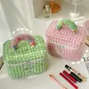 Linda bolsa de cosméticos portátil a cuadros combinación de colores macarrón capacidad grande portátil bolsa de aseo bolsa de cosméticos almacenamiento de alta calidad