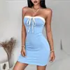 Moda Femenina Transfronteriza Casual Ajustado Estilo Europeo y Americano Sexy Vestido Bodycon con Lazo Verano Nuevo Vestido Tubo Ceñidor de Cintura