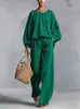 Nuevo Traje de Mujer de Comercio Exterior 2026 Moda Independiente Casual Ropa de Mujer Amazon Algodón-Lino Manga de Linterna Pantalones de Pierna Ancha Conjunto